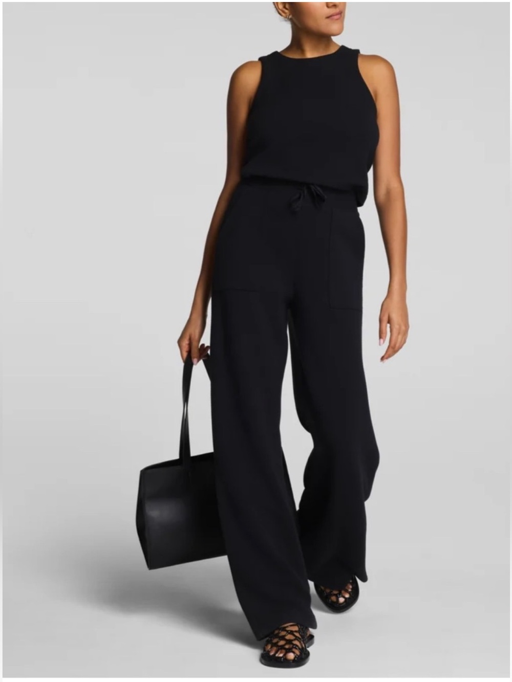 Spanx | Black AirEssentials Tank French Ribbed Jumpsuit Sz L